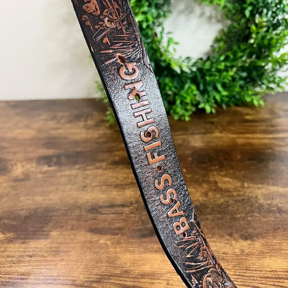 Vintage Bass Fishing Genuine Leather Belt 46
